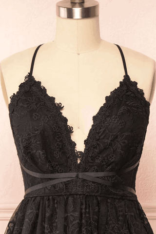 Black Lace Straps A-line Short Party Dress Lace Homecoming Dresses PD466