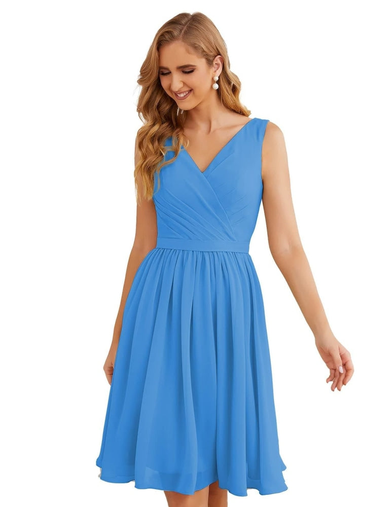 Numbersea V-Neck Bridesmaid Dresses Chiffon Short Knee Length Formal Prom Gowns for Women Party Homecoming SEA28062-numbersea