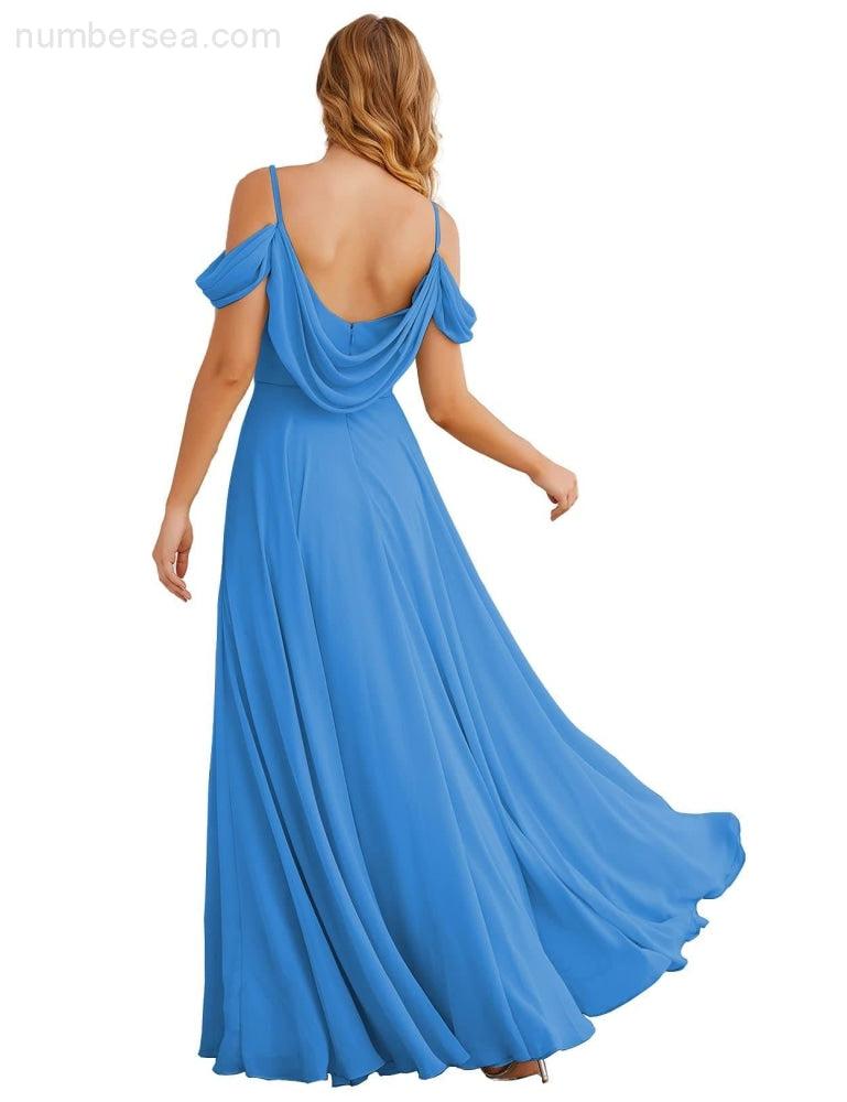 Numbersea Cold Shoulder Chiffon Bridesmaid Dresses Long Maxi Formal Prom Gowns for Women Party SEA28059-numbersea