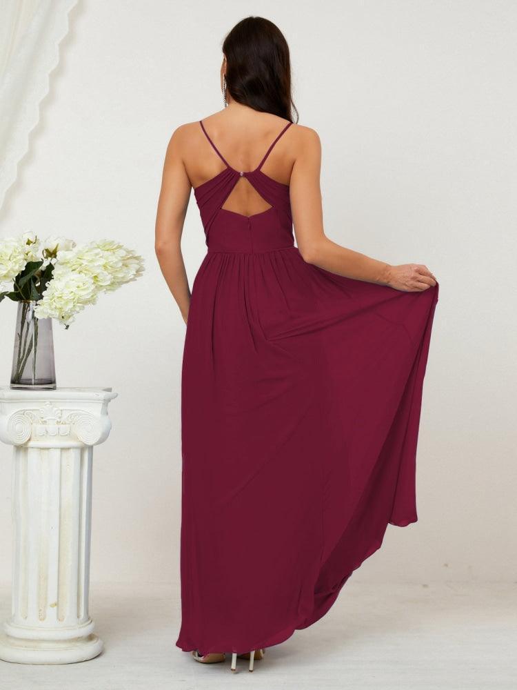 Numbersea Neck Bridesmaid Dresses Chiffon Long Spaghetti A-Line Formal Prom Gown For Wedding Party
