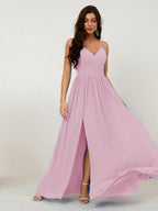 Numbersea Neck Bridesmaid Dresses Chiffon Long Spaghetti A-Line Formal Prom Gown For Wedding Party