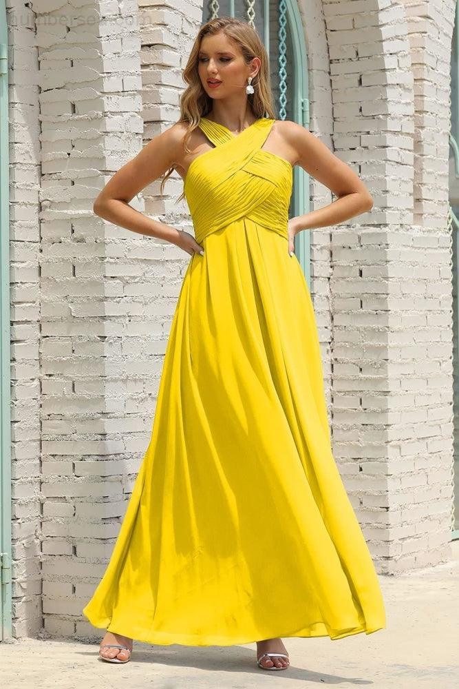 Numbersea Women Halter Chiffon Bridesmaid Dress A-line Long Formal Prom Gown SEA28015-numbersea