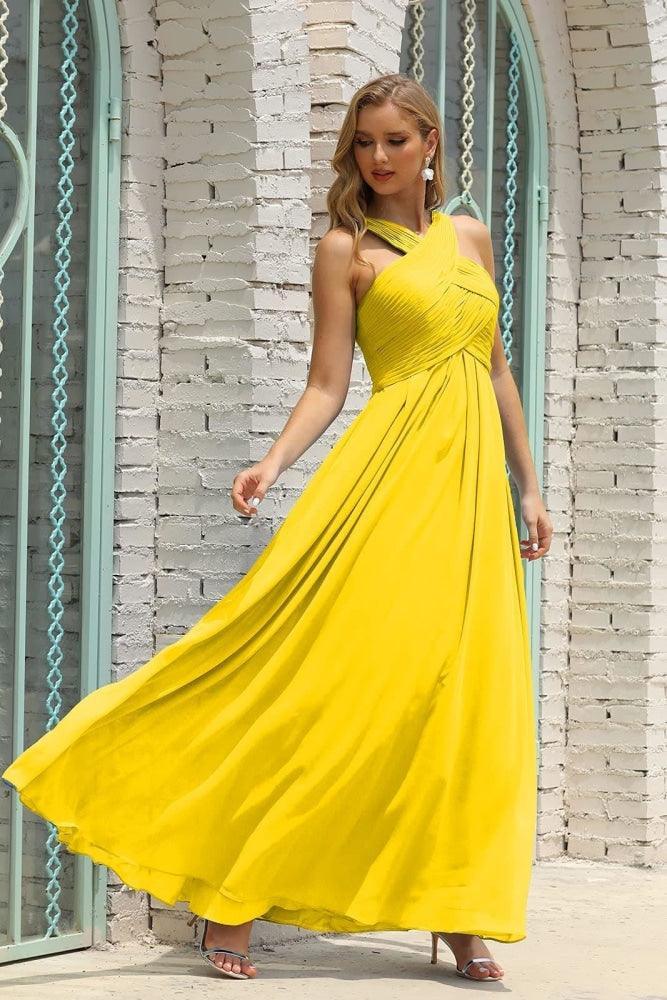 Numbersea Women Halter Chiffon Bridesmaid Dress A-line Long Formal Prom Gown SEA28015-numbersea
