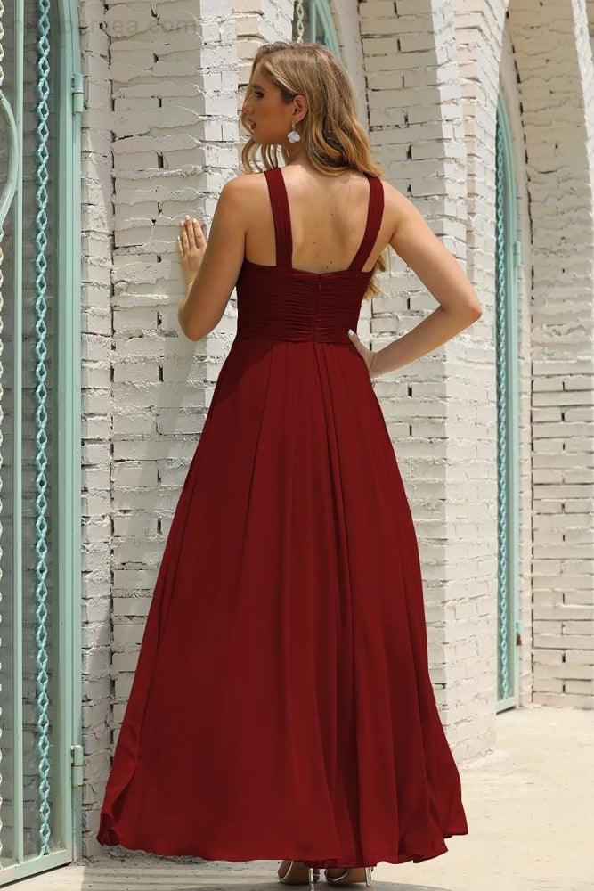 Numbersea Women Halter Chiffon Bridesmaid Dress A-line Long Formal Prom Gown SEA28015-numbersea