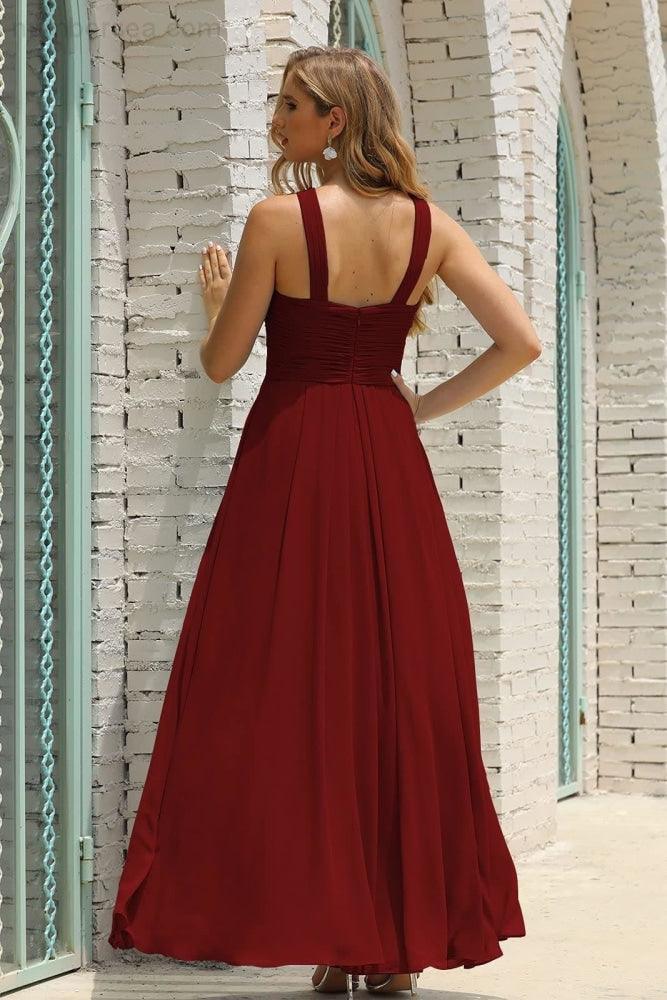 Numbersea Women Halter Chiffon Bridesmaid Dress A-line Long Formal Prom Gown SEA28015-numbersea
