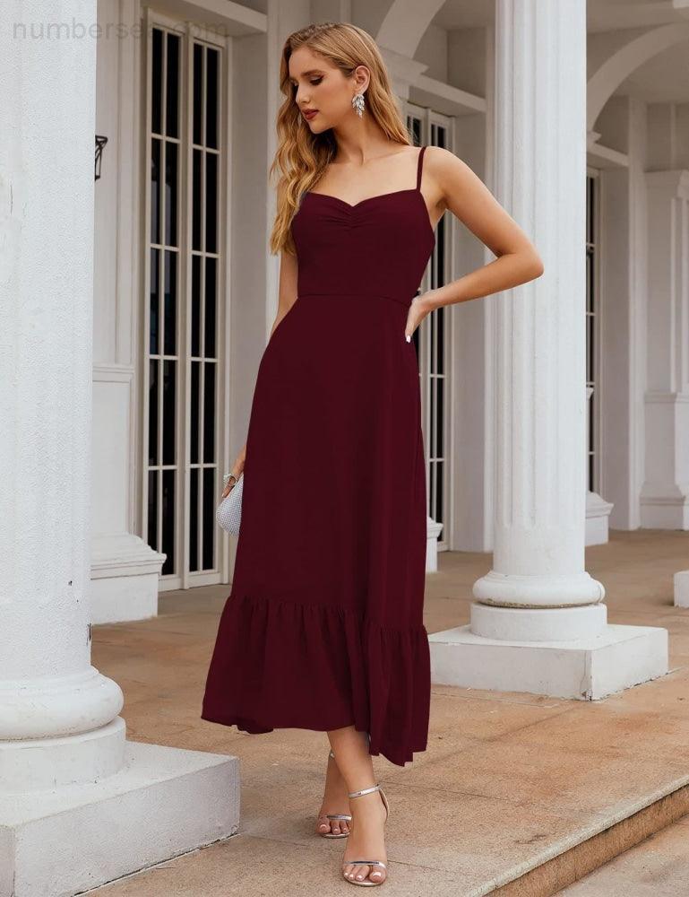 Numbersea Spaghetti Strap Chiffon Bridesmaid Dress Ankle Length Formal A Line Cocktail Party Homecoming Dress for Juniors SEA28028-numbersea