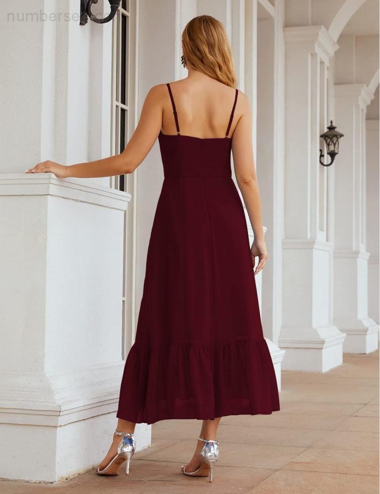 Numbersea Spaghetti Strap Chiffon Bridesmaid Dress Ankle Length Formal A Line Cocktail Party Homecoming Dress for Juniors SEA28028-numbersea