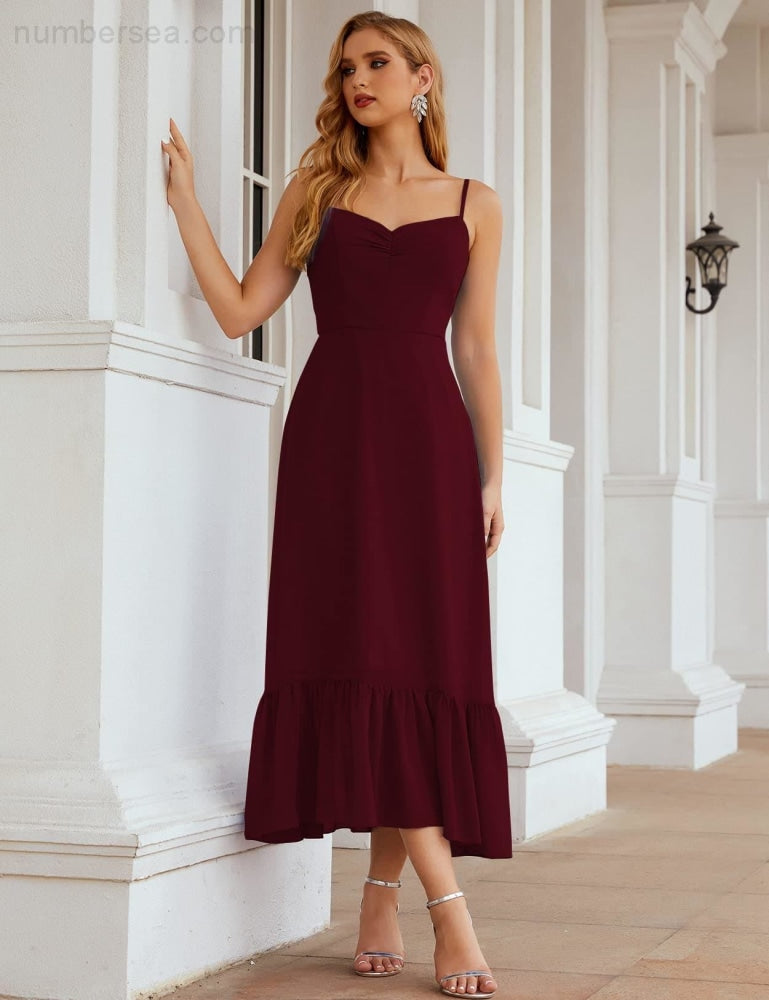 Numbersea Spaghetti Strap Chiffon Bridesmaid Dress Ankle Length Formal A Line Cocktail Party Homecoming Dress for Juniors SEA28028-numbersea