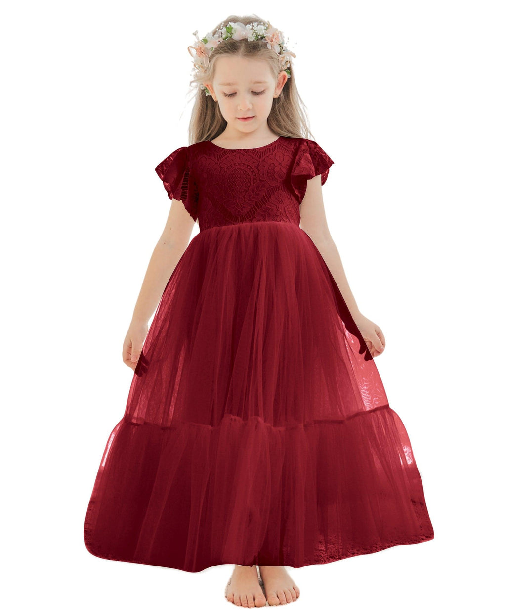 Knöchellanges weißes Kleid aus Spitzentüll (2003227579) 
