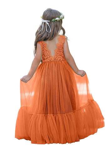 Vestido bohemio de tul con encaje hasta el suelo para niña de las flores 