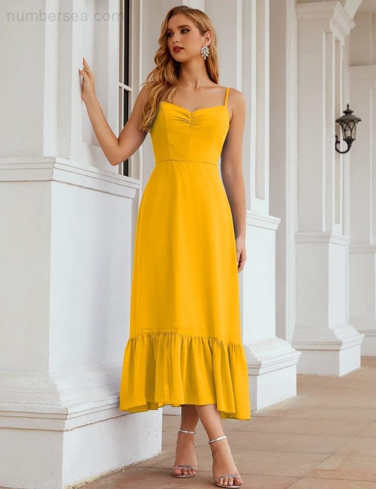 Numbersea Spaghetti Strap Chiffon Bridesmaid Dress Ankle Length Formal A Line Cocktail Party Homecoming Dress for Juniors SEA28028-numbersea