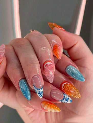 Uñas postizas de gel hechas a mano Coastal Citrus, uñas postizas a presión