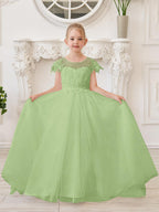 Vestido de princesa para primera comunión de niña de las flores, color marfil, con cola desmontable 
