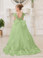 Vestido de princesa para primera comunión de niña de las flores, color marfil, con cola desmontable 