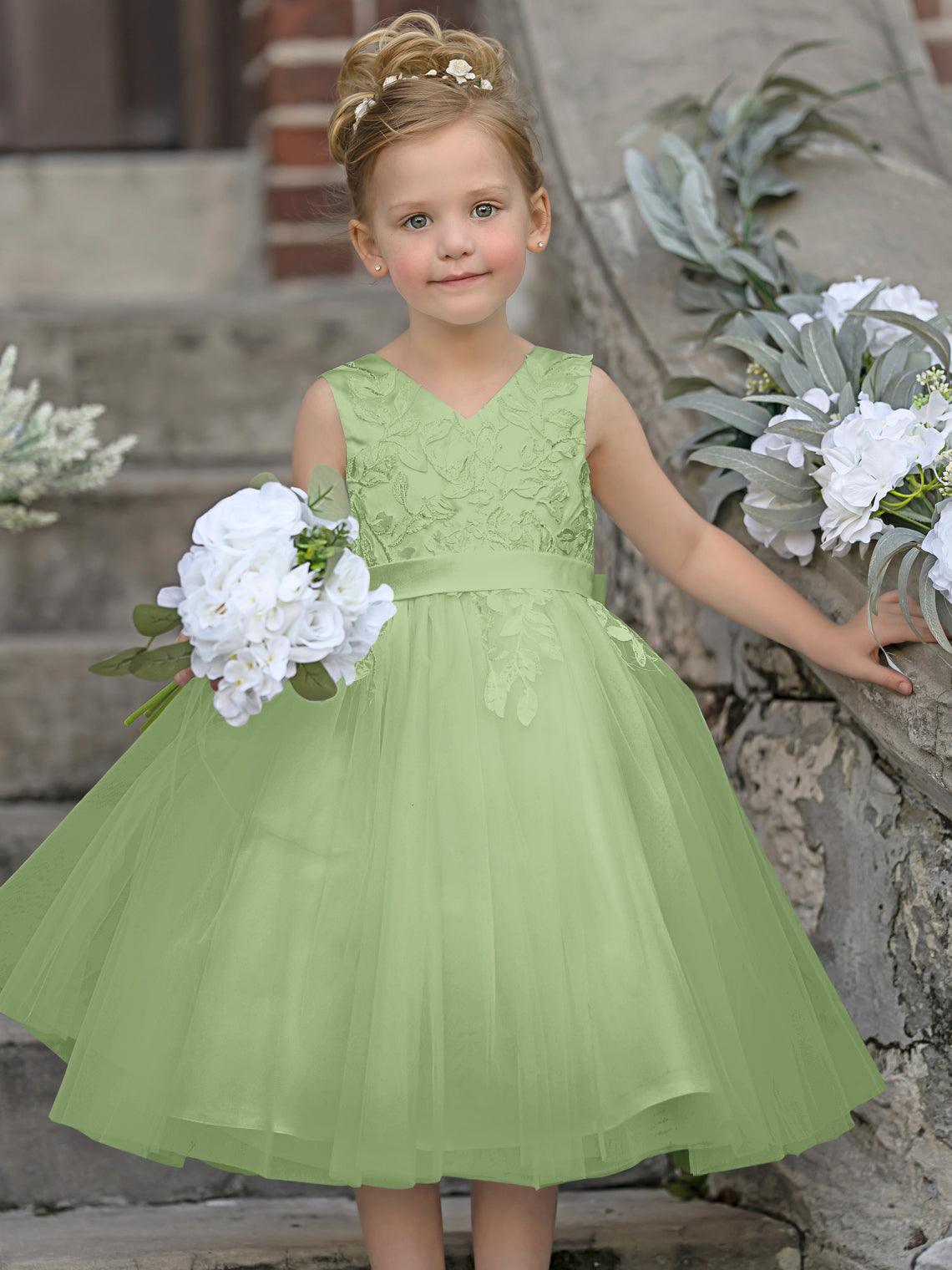 Vestido de niña de las flores sin mangas con encaje de tul hasta la rodilla 