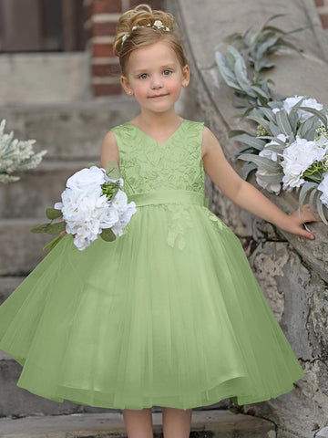 Vestido de niña de las flores sin mangas con encaje de tul hasta la rodilla 