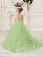 Elegante vestido de tul sin mangas estilo princesa de corte A para niña de las flores 