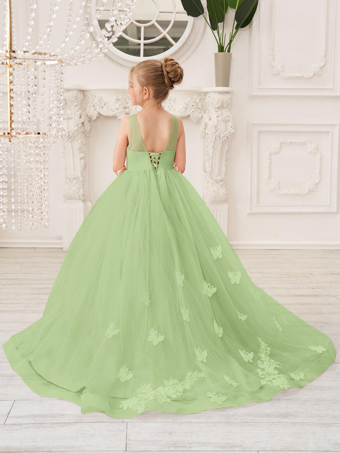 Elegante vestido de tul sin mangas estilo princesa de corte A para niña de las flores 