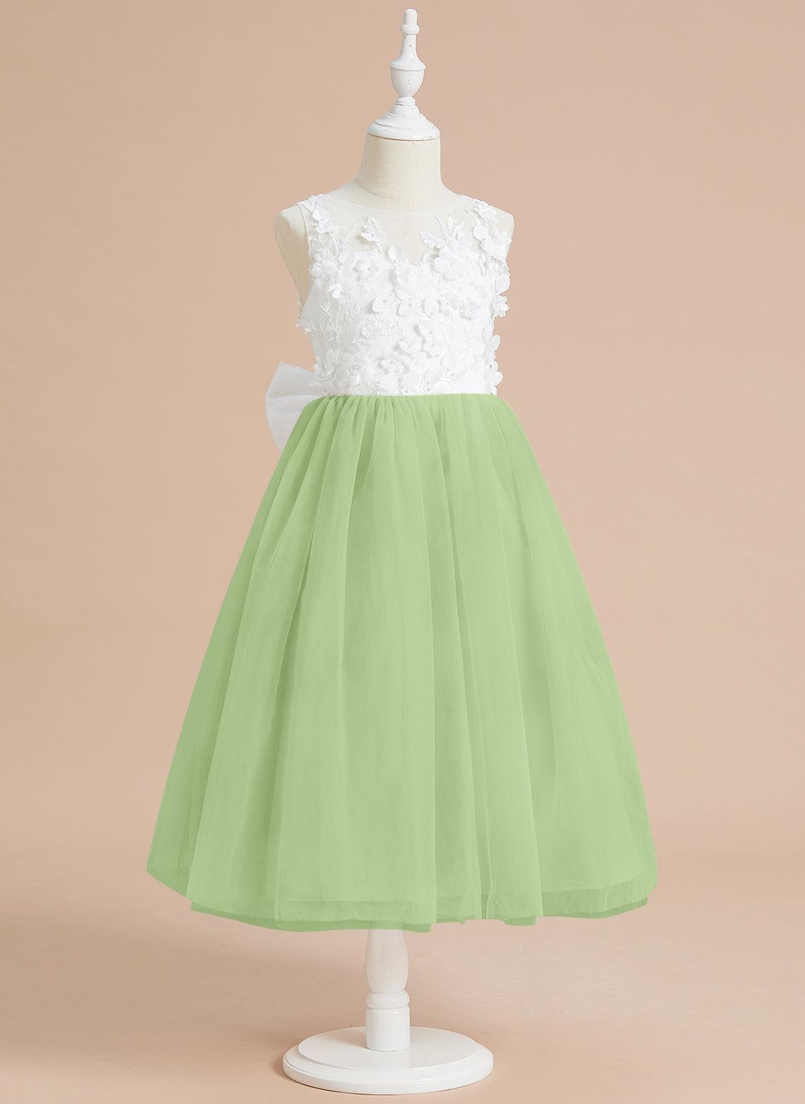 Vestido largo hasta la rodilla con encaje floral y lazo grande 