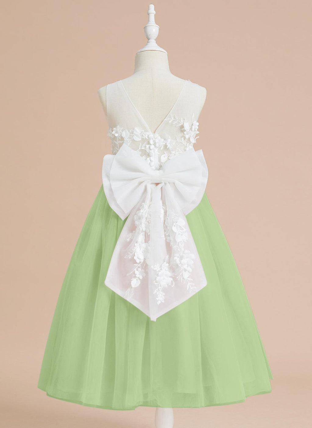Vestido largo hasta la rodilla con encaje floral y lazo grande 