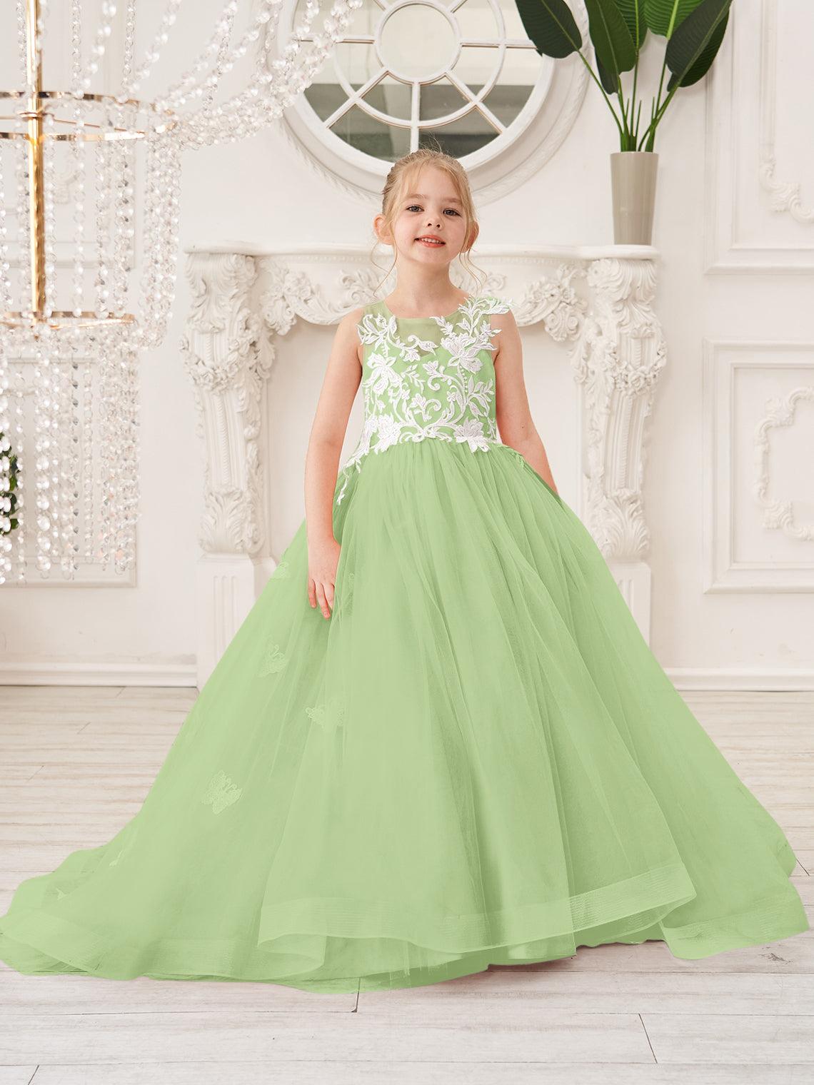 Elegante vestido de tul sin mangas estilo princesa de corte A para niña de las flores 