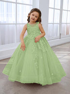 Vestido de princesa rosa para niña con apliques de encaje 