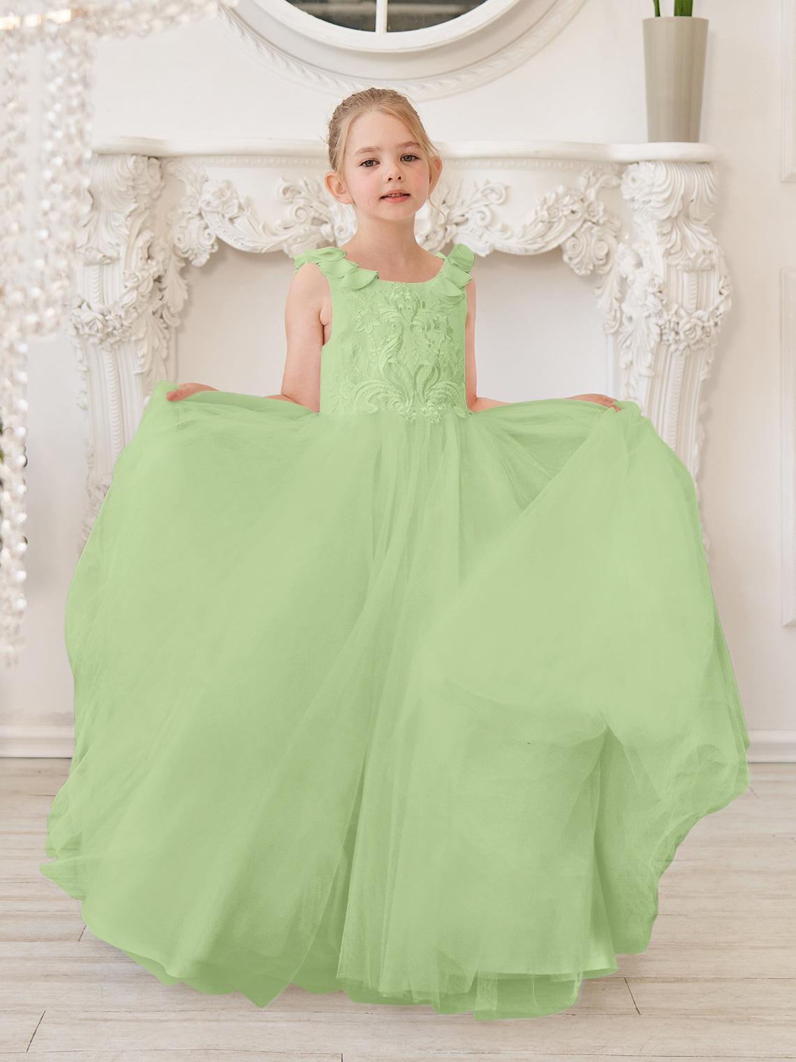 Elegantes weißes Tüllkleid für Blumenmädchen mit Schleppe 