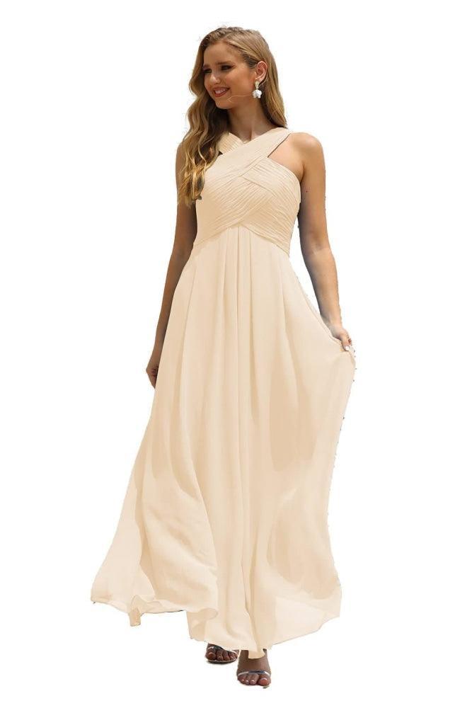 Numbersea Women Halter Chiffon Bridesmaid Dress A-line Long Formal Prom Gown SEA28015-numbersea