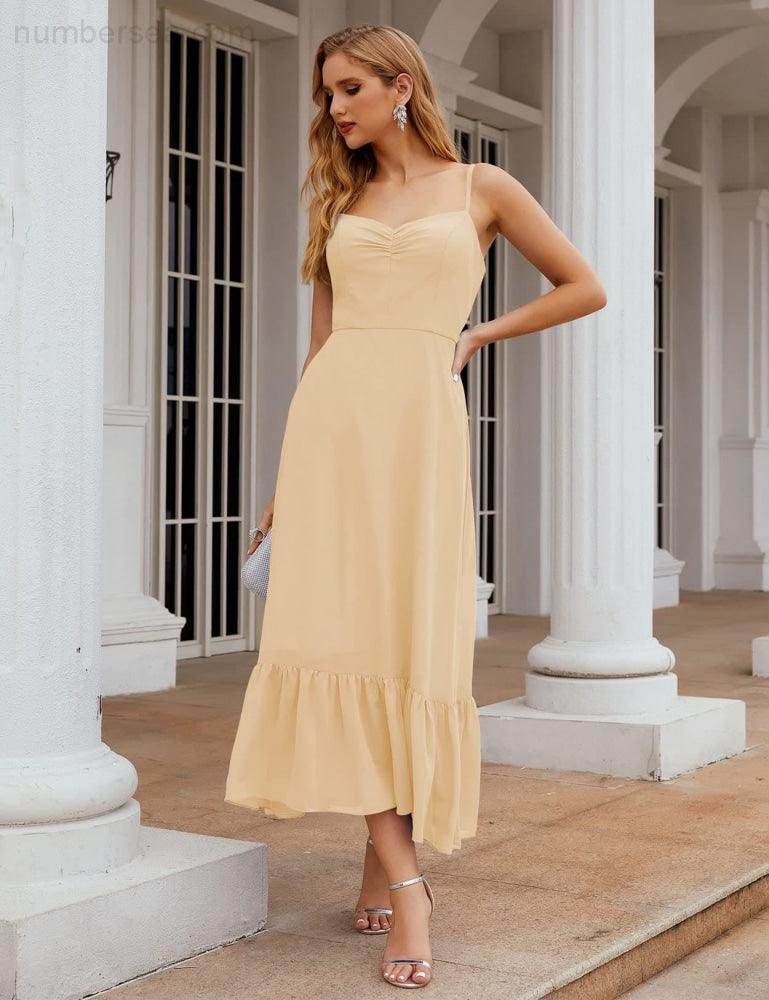 Numbersea Spaghetti Strap Chiffon Bridesmaid Dress Ankle Length Formal A Line Cocktail Party Homecoming Dress for Juniors SEA28028-numbersea