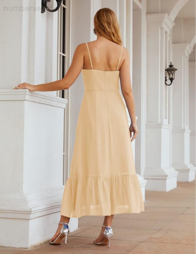 Numbersea Spaghetti Strap Chiffon Bridesmaid Dress Ankle Length Formal A Line Cocktail Party Homecoming Dress for Juniors SEA28028-numbersea