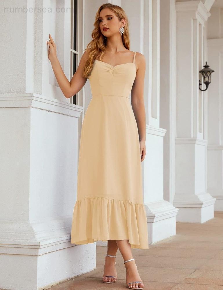Numbersea Spaghetti Strap Chiffon Bridesmaid Dress Ankle Length Formal A Line Cocktail Party Homecoming Dress for Juniors SEA28028-numbersea