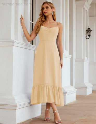 Numbersea Spaghetti Strap Chiffon Bridesmaid Dress Ankle Length Formal A Line Cocktail Party Homecoming Dress for Juniors SEA28028-numbersea