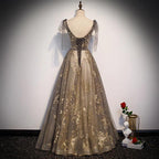 Hermoso vestido de fiesta largo con escote en V y corte A, vestido de graduación, hermosos vestidos de noche de encaje