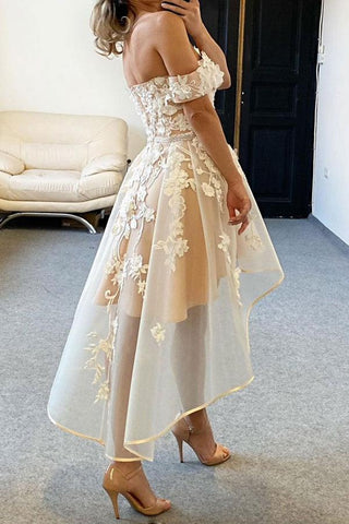 Champagne Tulle Off The Shoulder High Low Homecoming Dresses