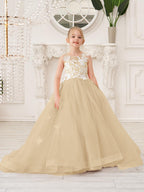Elegante vestido de tul sin mangas estilo princesa de corte A para niña de las flores 