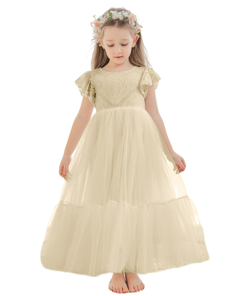Knöchellanges weißes Kleid aus Spitzentüll (2003227579) 