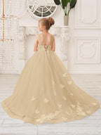 Elegante vestido de tul sin mangas estilo princesa de corte A para niña de las flores 