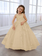 Vestido de princesa rosa para niña con apliques de encaje 