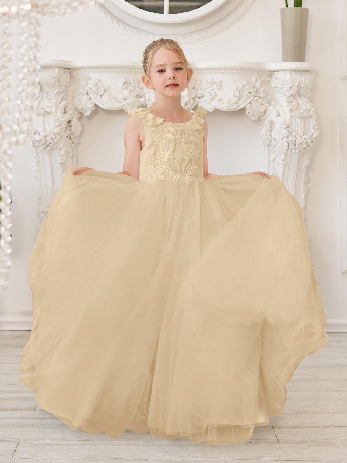 Elegantes weißes Tüllkleid für Blumenmädchen mit Schleppe 