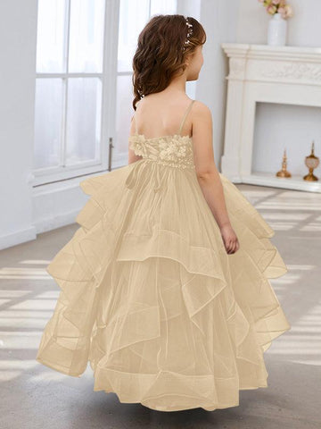 Slate Blue A-Line Princess Sleeveless Tulle Flower Girl Dress