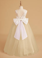Dream Princess Sleeveless Detachable Train Flower Girl Dress