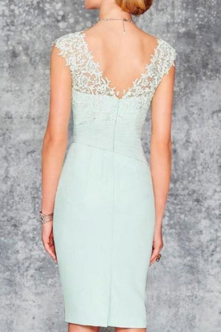 Bezauberndes, kurzes, mintgrünes Chiffon-Spitzenkleid für die Brautmutter mit Jacke