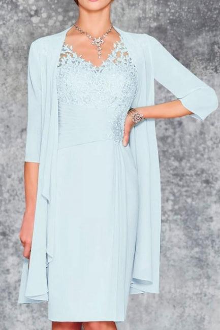 Bezauberndes, kurzes, mintgrünes Chiffon-Spitzenkleid für die Brautmutter mit Jacke