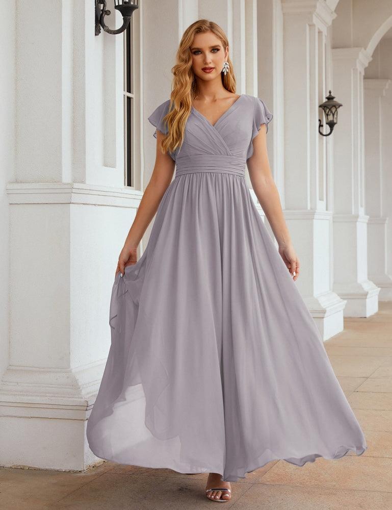 Numbersea V-Neck Bridesmaid Dress Floor Length Backless Formal Evening Dress 28024-numbersea