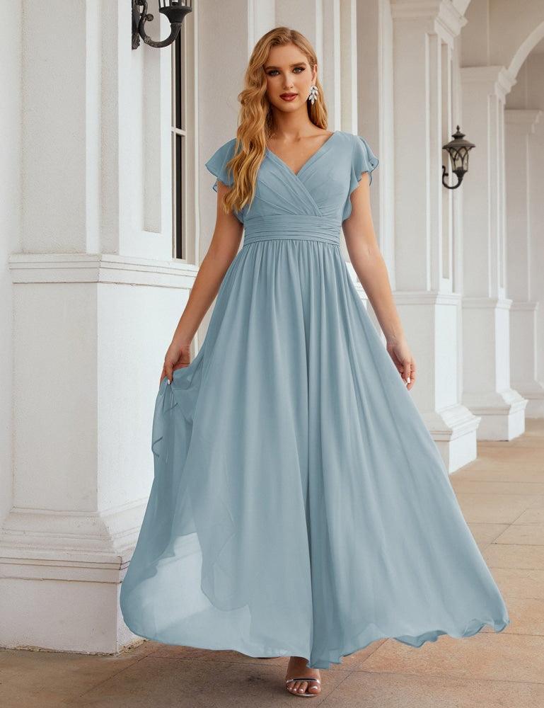 Numbersea V-Neck Bridesmaid Dress Floor Length Backless Formal Evening Dress 28024-numbersea