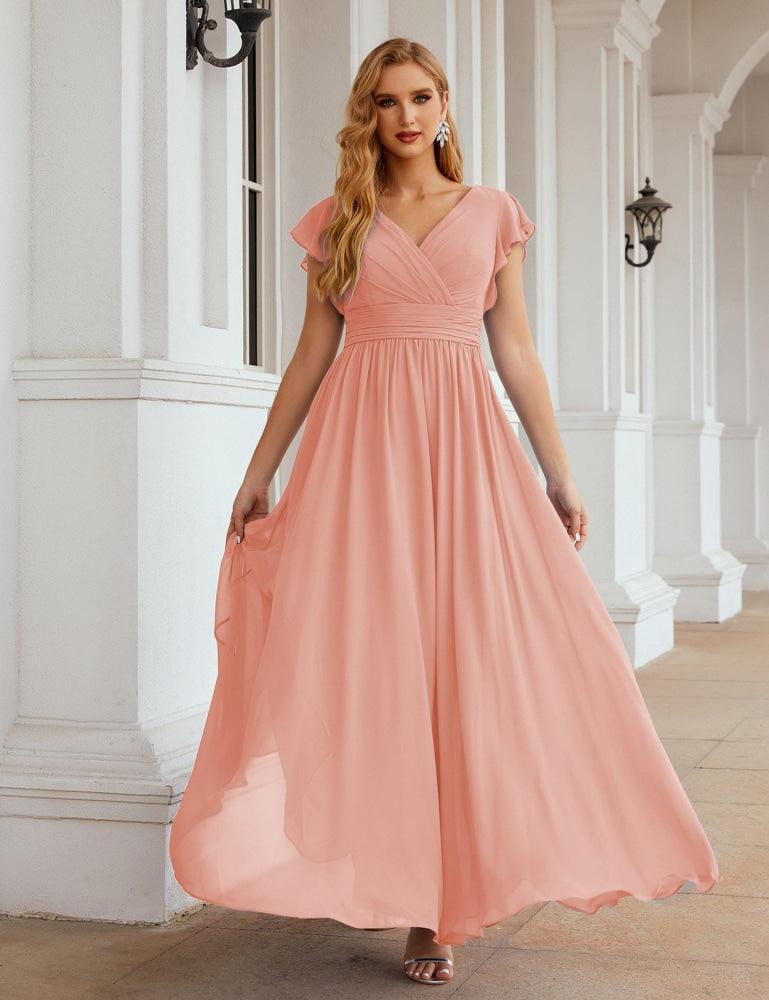 Numbersea V-Neck Bridesmaid Dress Floor Length Backless Formal Evening Dress 28024-numbersea