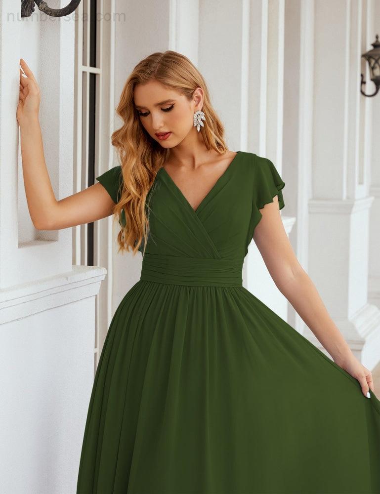 Numbersea V-Neck Bridesmaid Dress Floor Length Backless Formal Evening Dress 28024-numbersea