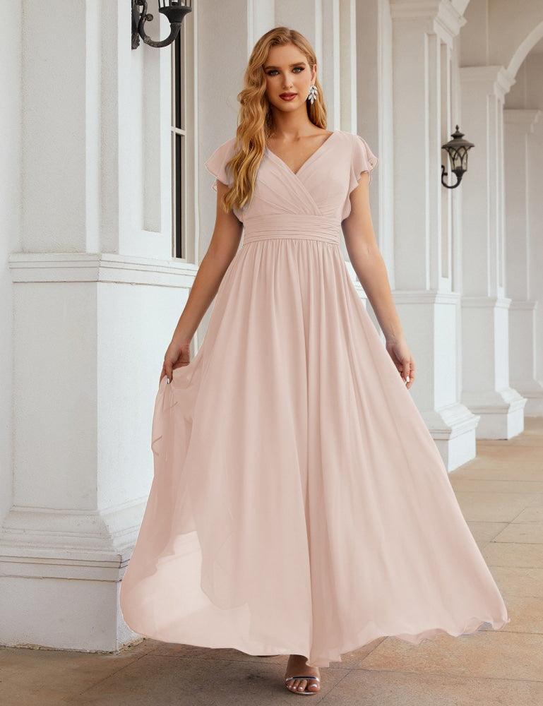 Numbersea V-Neck Bridesmaid Dress Floor Length Backless Formal Evening Dress 28024-numbersea
