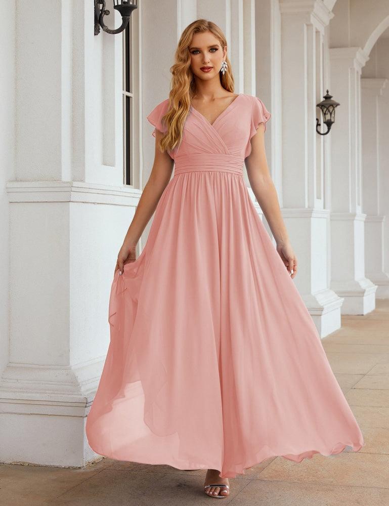 Numbersea V-Neck Bridesmaid Dress Floor Length Backless Formal Evening Dress 28024-numbersea
