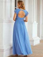 Numbersea V-Neck Bridesmaid Dress Floor Length Backless Formal Evening Dress 28024-numbersea